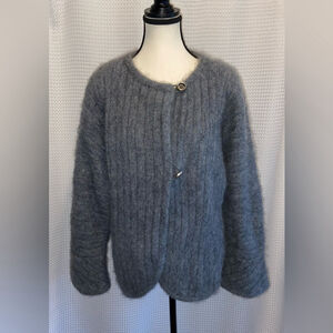 VINTAGE Flared sleeves Mohair blend‎ grey Coat Coatigan size XL